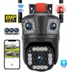 V380 Pro Wifi Camera REAL THREE CAMERA Three Lens MOBILE THREE SCREEN Two Way Audio Ptz Outdoor Security Network Three Screens IP Wireless Surveillance Camera OUT DOOR NIGHT VISION