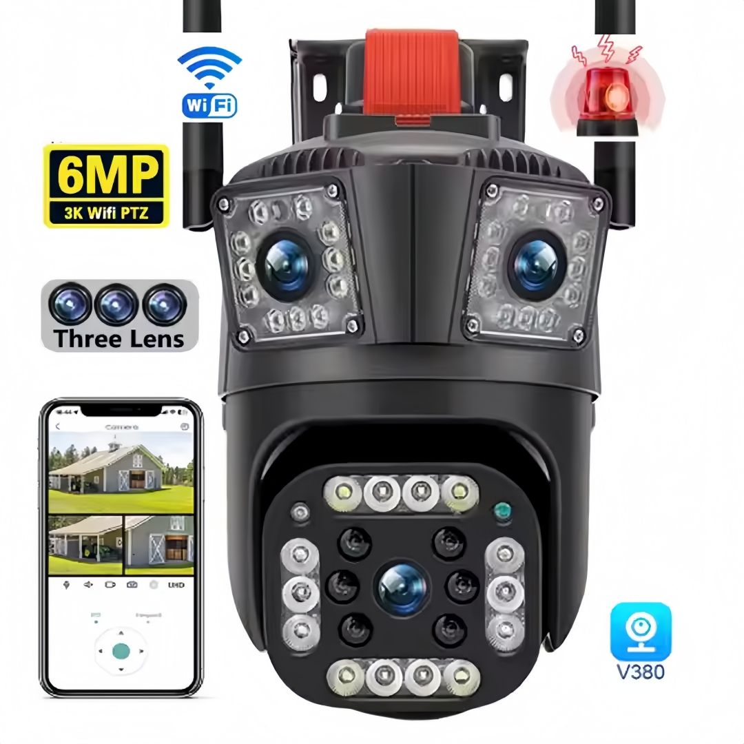 V380 Pro Wifi Camera REAL THREE CAMERA Three Lens MOBILE THREE SCREEN Two Way Audio Ptz Outdoor Security Network Three Screens IP Wireless Surveillance Camera OUT DOOR NIGHT VISION